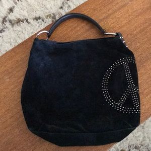 Black Suede Hobo Bag with Peace Sign - Lucky Brand
